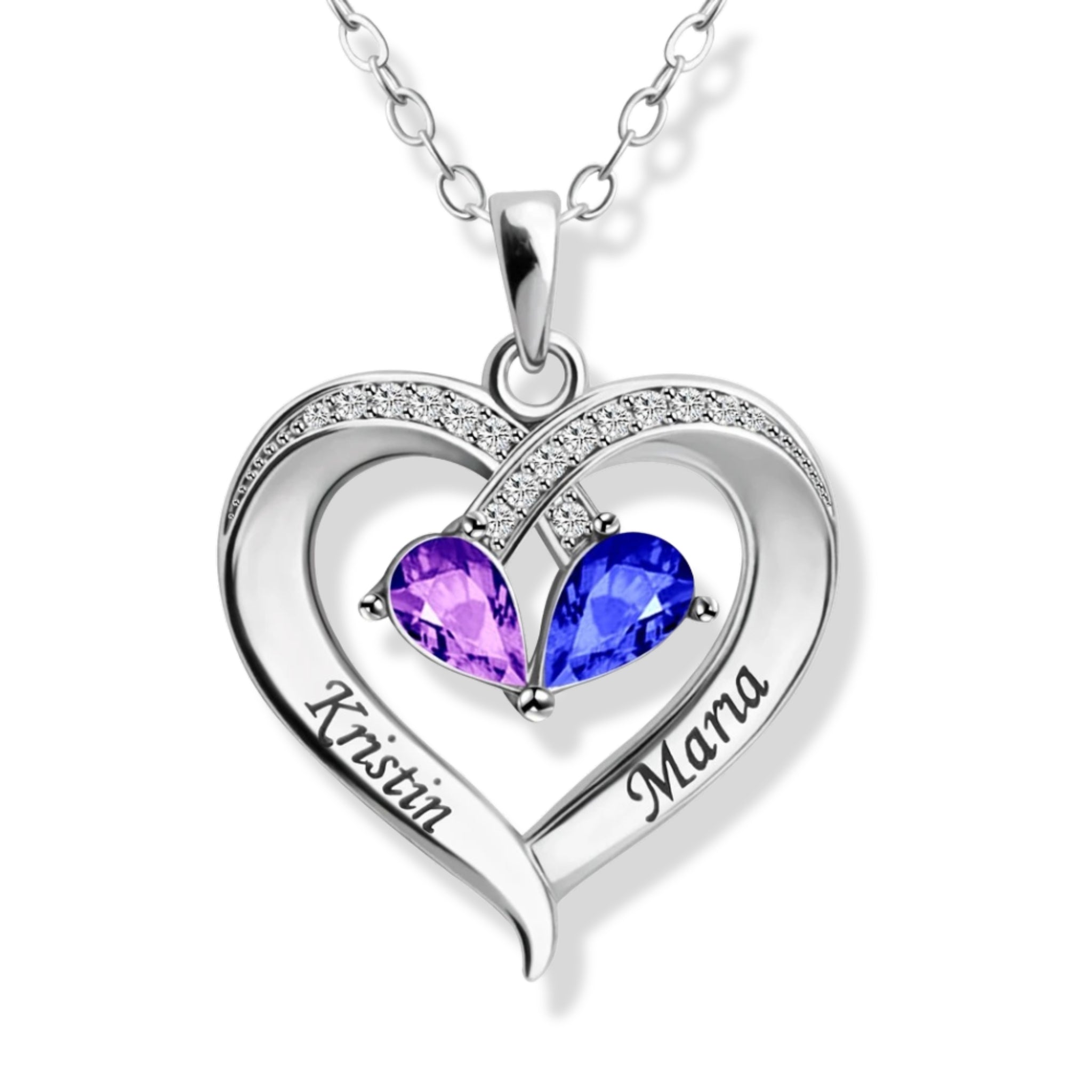 'Toi et Moi' Heart Pendant Birthstone Necklace