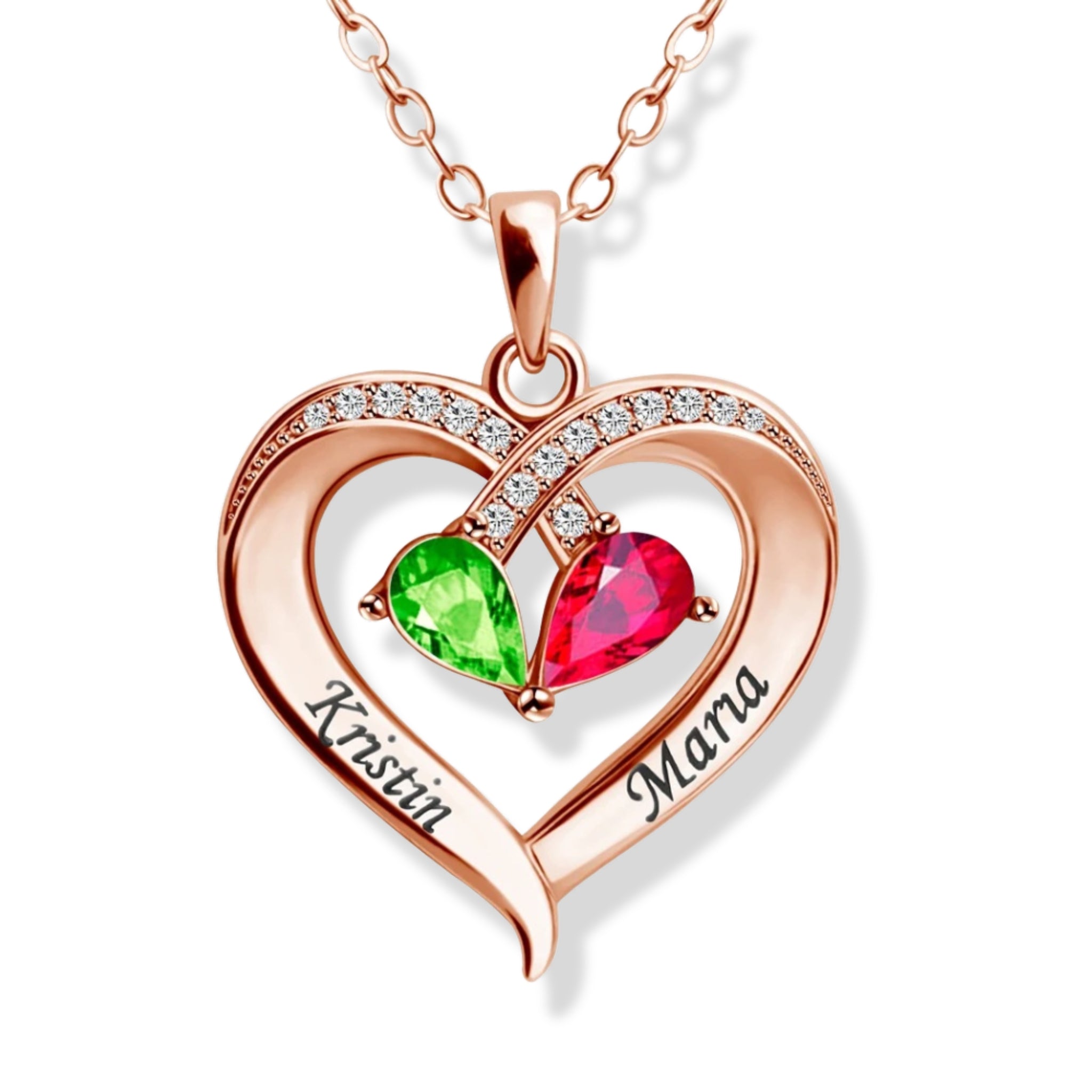 'Toi et Moi' Heart Pendant Birthstone Necklace