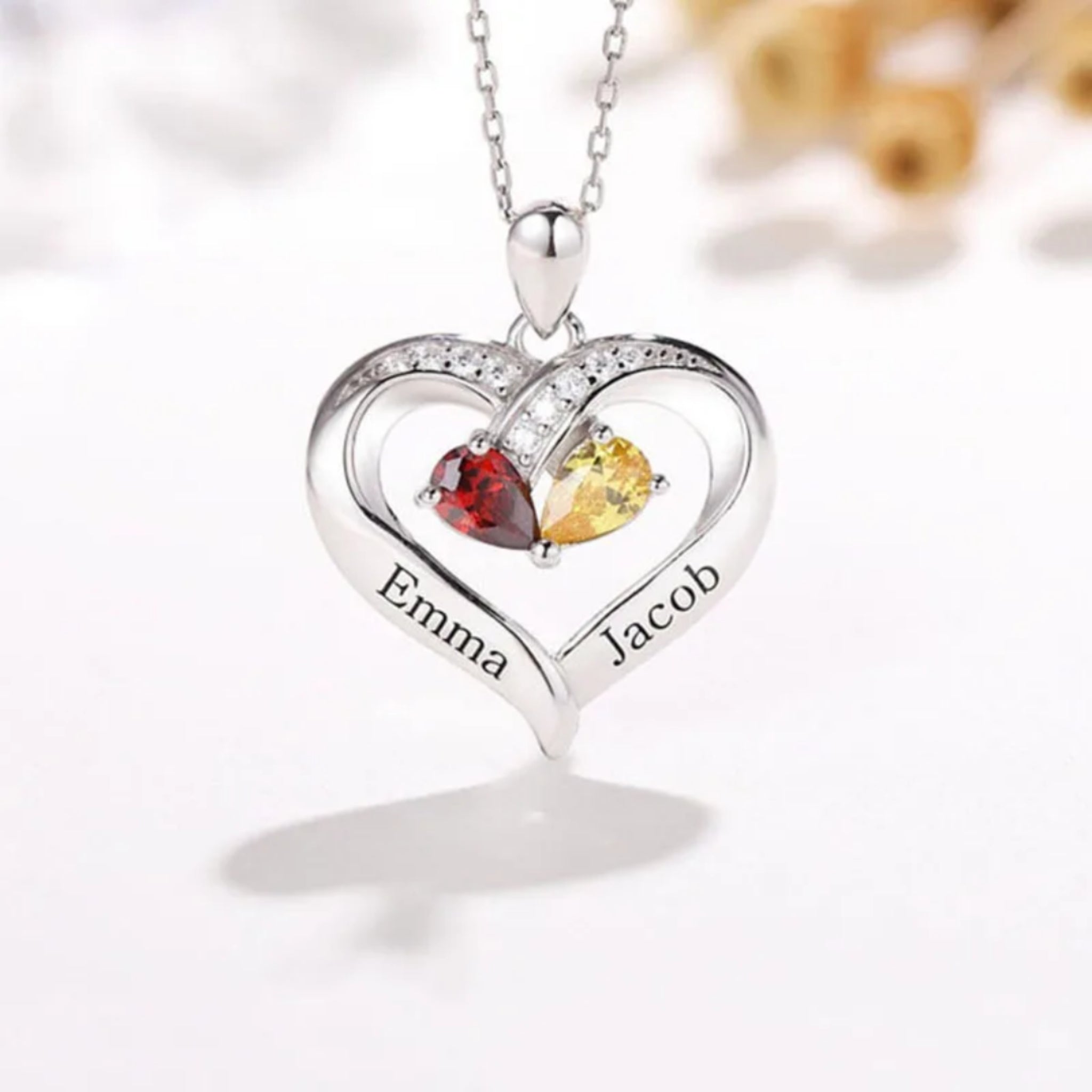'Toi et Moi' Heart Pendant Birthstone Necklace