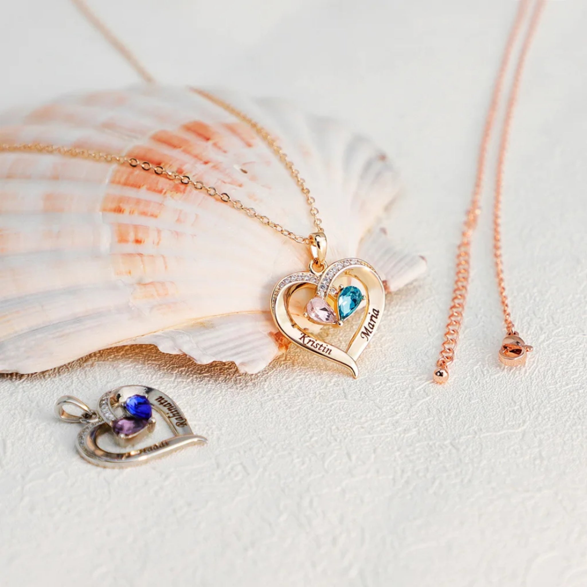 'Toi et Moi' Heart Pendant Birthstone Necklace