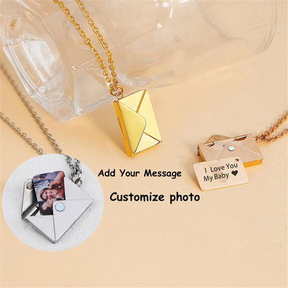 Custom Photo Engraved Envelope Pendant Necklace