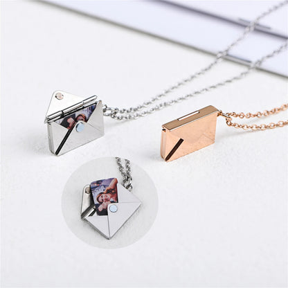 Custom Photo Engraved Envelope Pendant Necklace